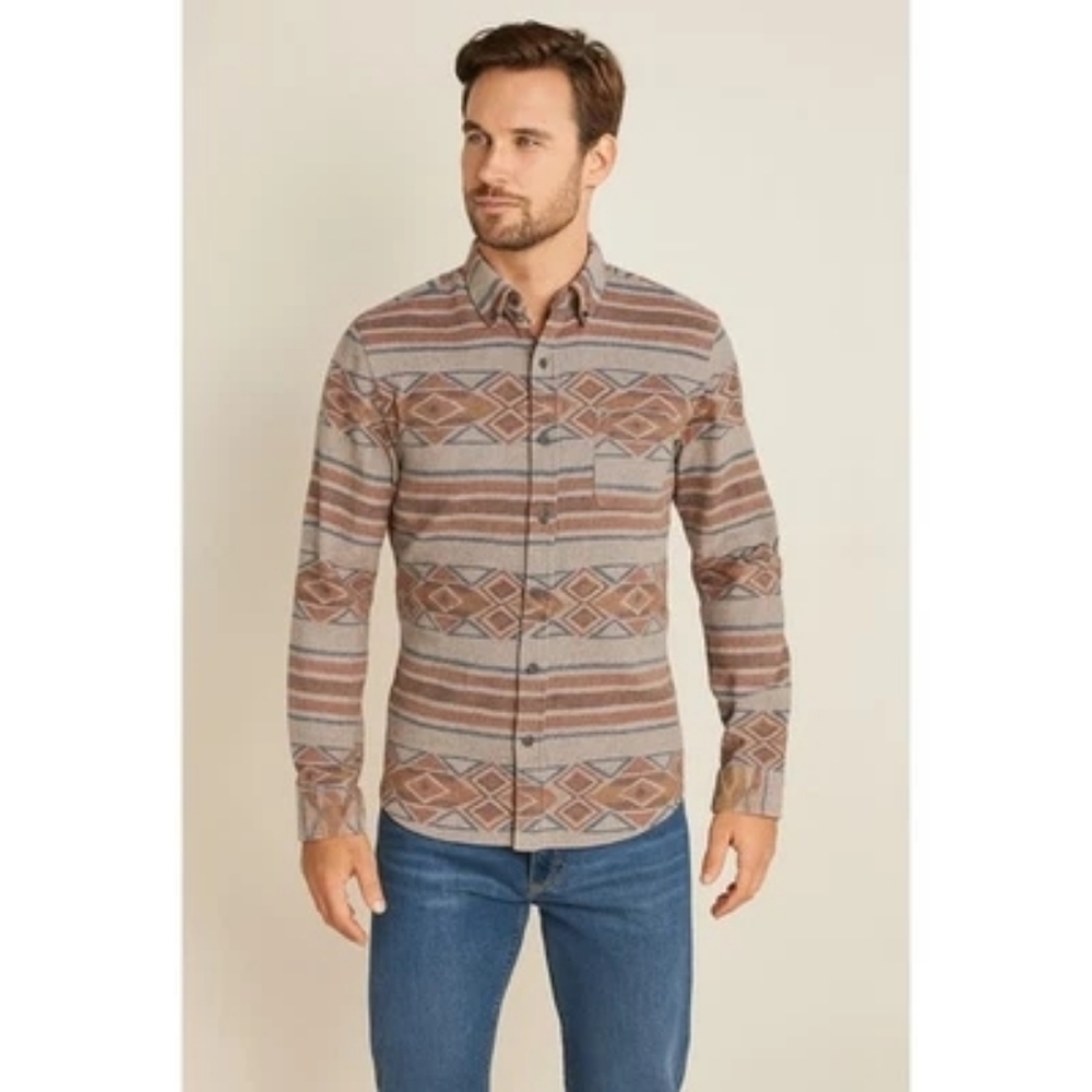 Eddie Bauer Southwest Aztec Flannel Shirt Gray Rust XL